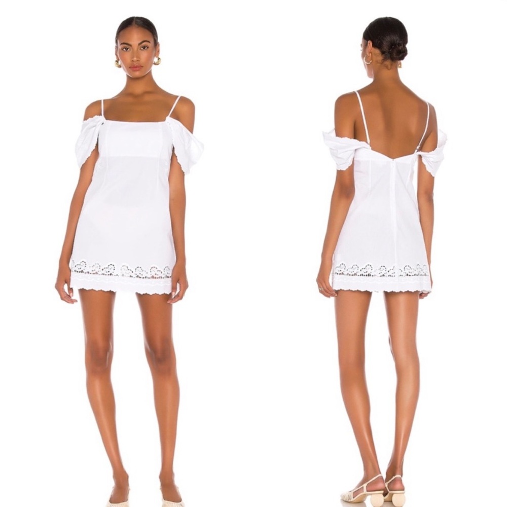 LPA White Mini Dress with Eyelet Hem